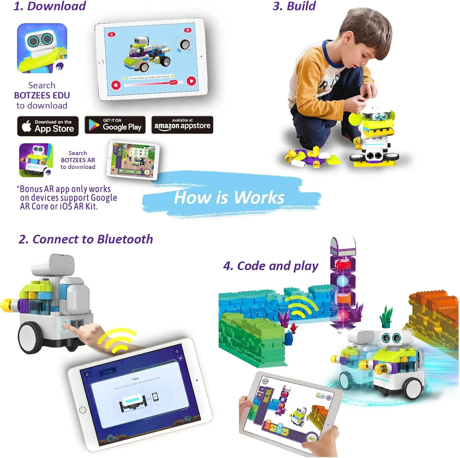 BOTZEES Classic Plus Coding Robots for Kids, Remote Control Robot, 8 in 1 AR STEM Toys for 4  Years Old Kids (APP Based, iOS, Android and Kindle Fire Compatible)