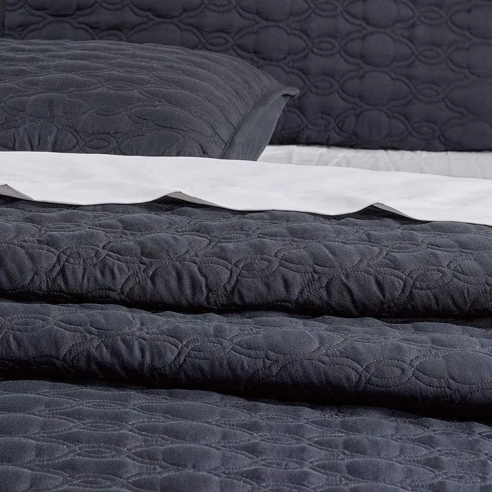 BOURINA Quilt Set Coverlet Set Quilting Bedspread 3-Piece Quilt Set Microfiber Lightweight, Queen 90 x 92 inches Black