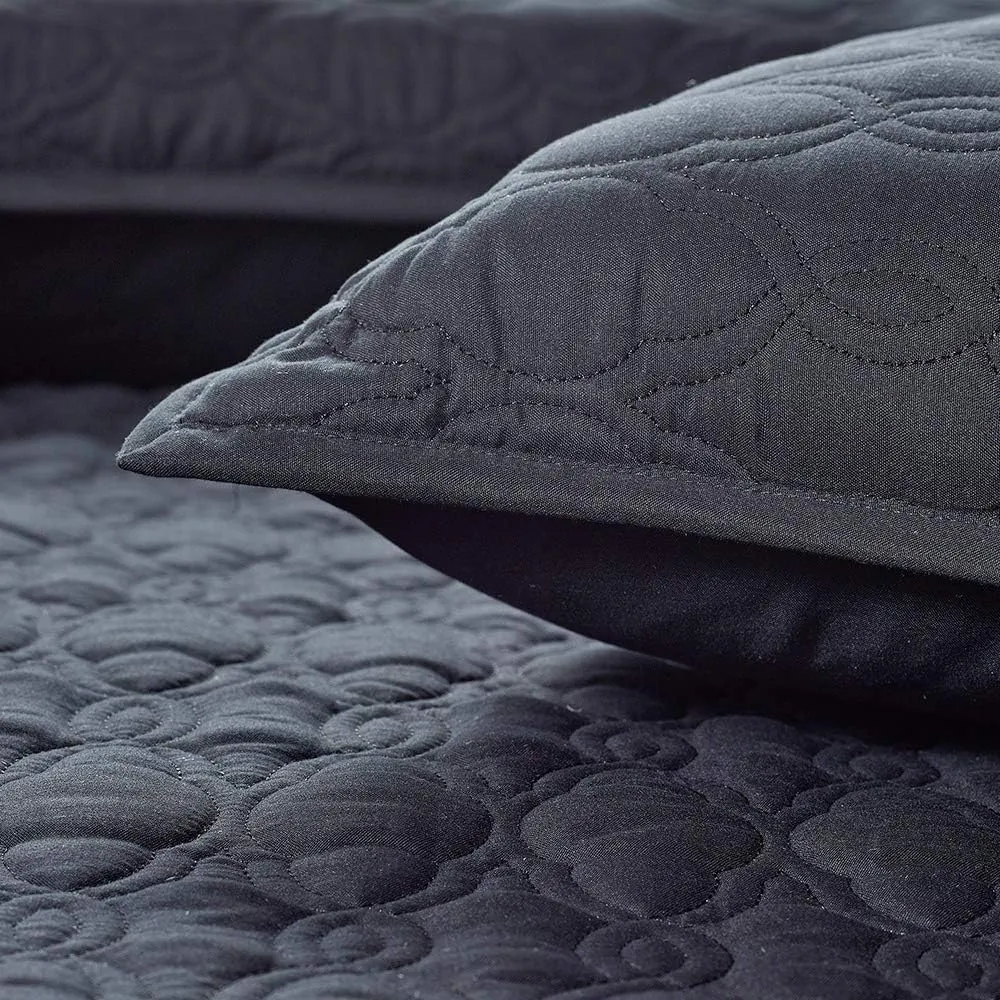 BOURINA Quilt Set Coverlet Set Quilting Bedspread 3-Piece Quilt Set Microfiber Lightweight, Queen 90 x 92 inches Black