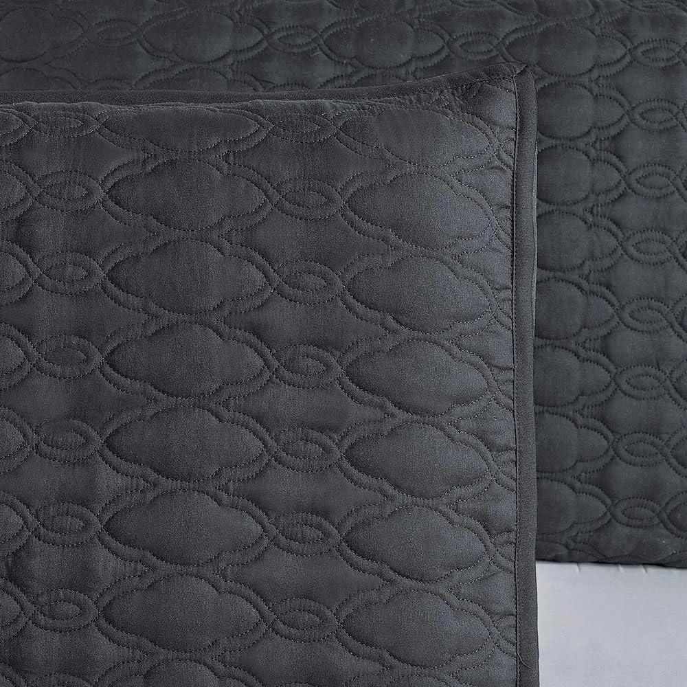 BOURINA Quilt Set Coverlet Set Quilting Bedspread 3-Piece Quilt Set Microfiber Lightweight, Queen 90 x 92 inches Black