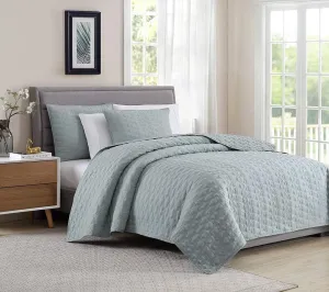 BOURINA Quilt Set Coverlet Set Quilting Bedspread 3-Piece Quilt Set Microfiber Lightweight, Queen 90" x 92" Aqua