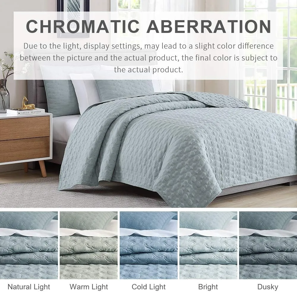 BOURINA Quilt Set Coverlet Set Quilting Bedspread 3-Piece Quilt Set Microfiber Lightweight, Queen 90" x 92" Aqua