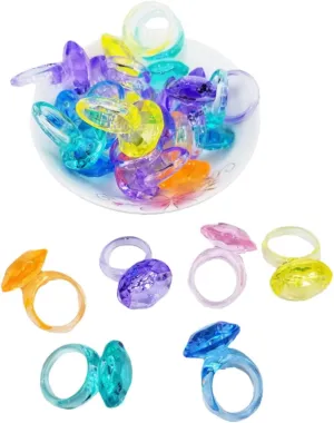 Boys and Girls Toy Ring Set 74pcs Fluorescent Acrylic Plastic Ring Safe Fun for Children Decorative Ring Toys