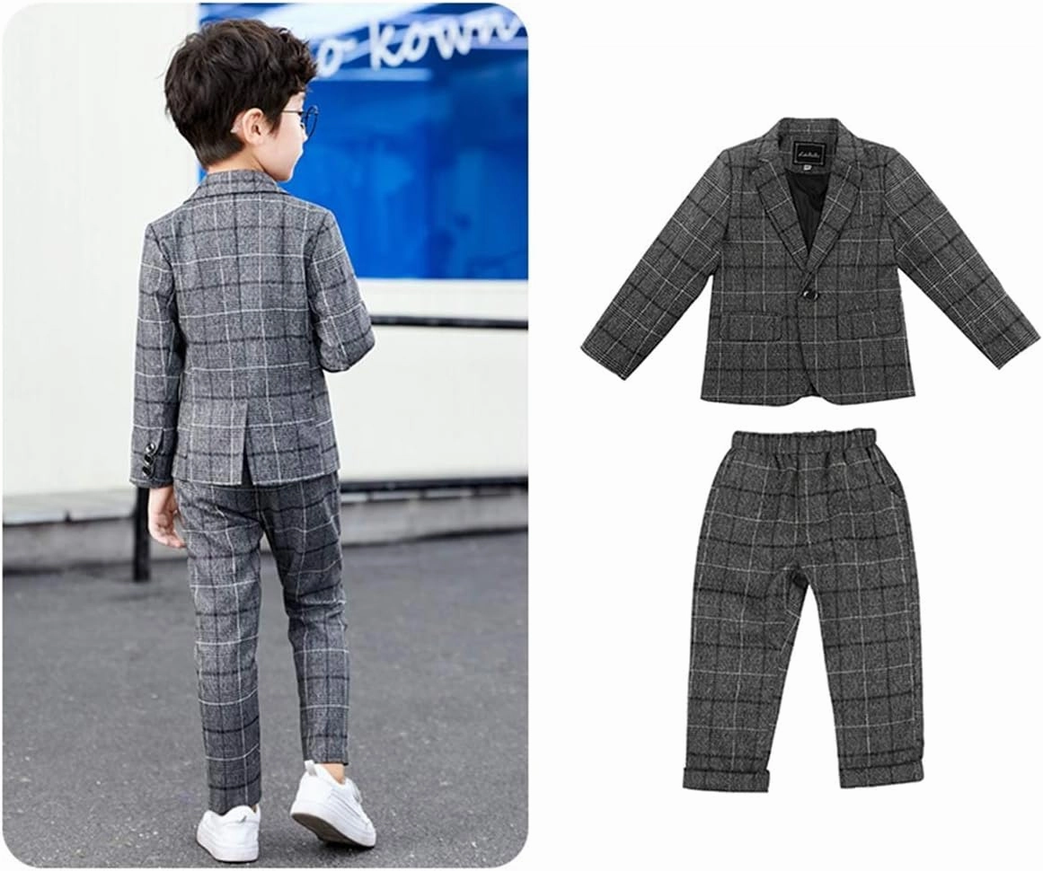 Boys Plaid Blazer Pants Set Casual Suit Classic Kids 2 Piece Sport Coats Outfits