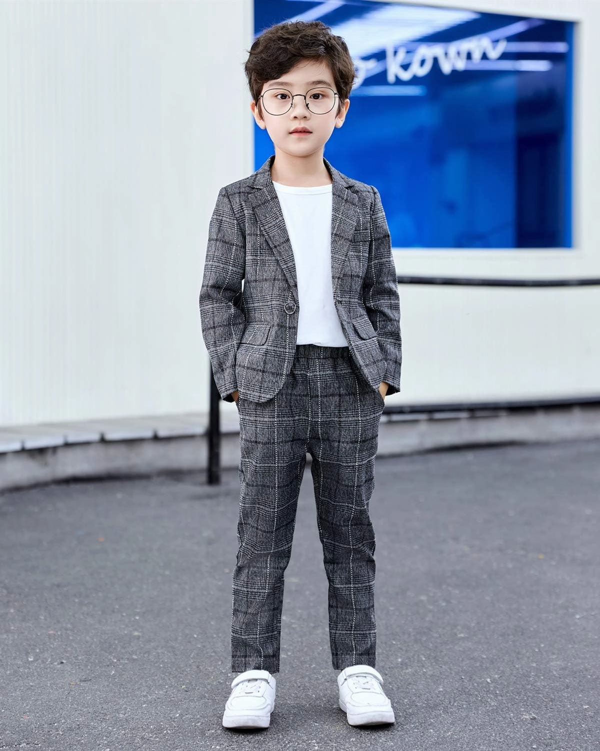 Boys Plaid Blazer Pants Set Casual Suit Classic Kids 2 Piece Sport Coats Outfits