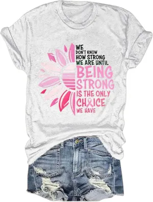 Breast Cancer Shirt for Women Funny Letter Print Cancer Awareness Tshirt Casual Crewneck Short Sleeve Graphic Tee Top
