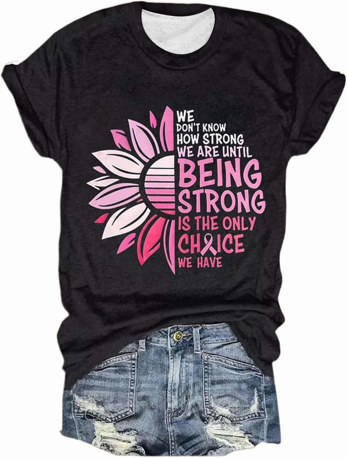 Breast Cancer Shirt for Women Funny Letter Print Cancer Awareness Tshirt Casual Crewneck Short Sleeve Graphic Tee Top