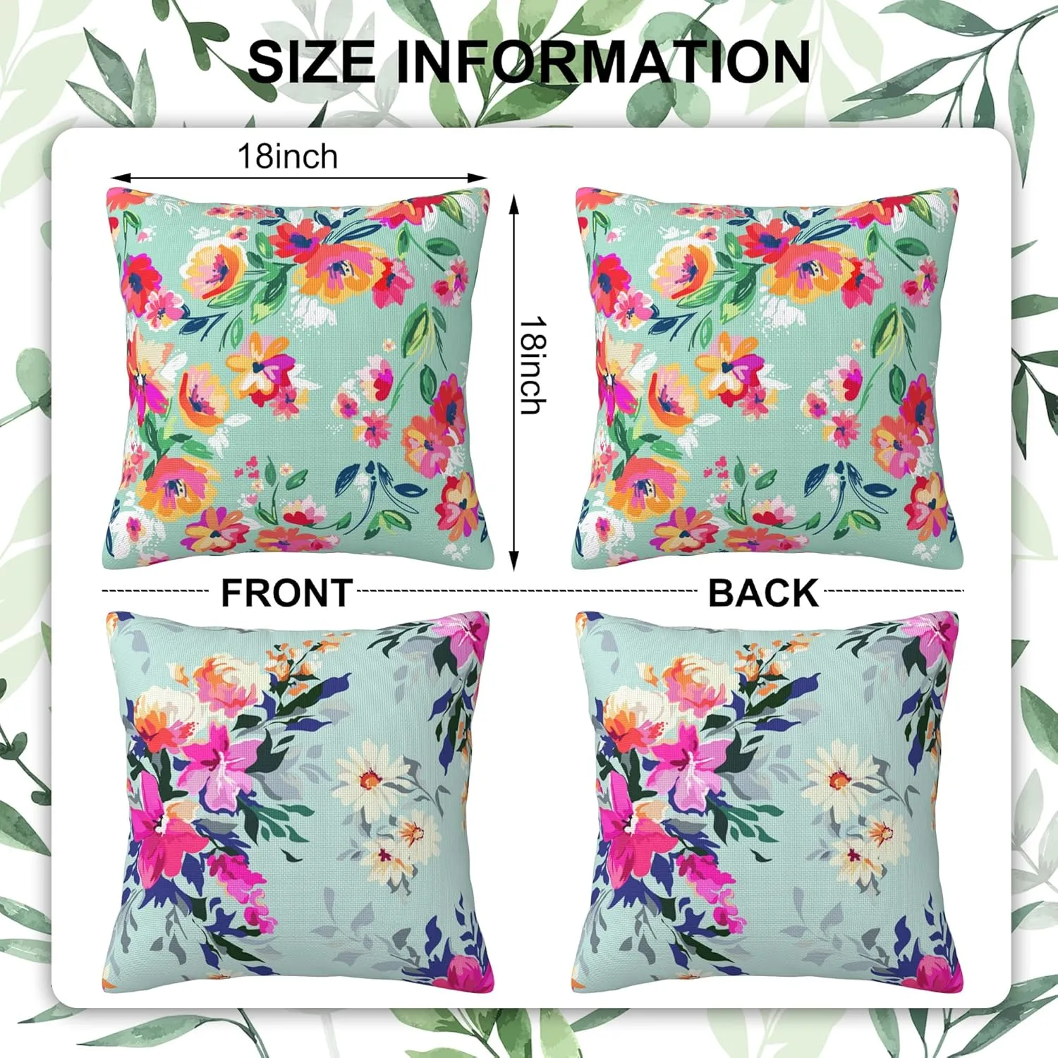 Bright Floral Throw Pillow Cover Case Pretty Flowers Throw Pillows Set of 2 Super Soft Pillow Covers 18x18 Inches Farmhouse Home Decor for Living Room Bedroom Sofa Couch Cushion Cover