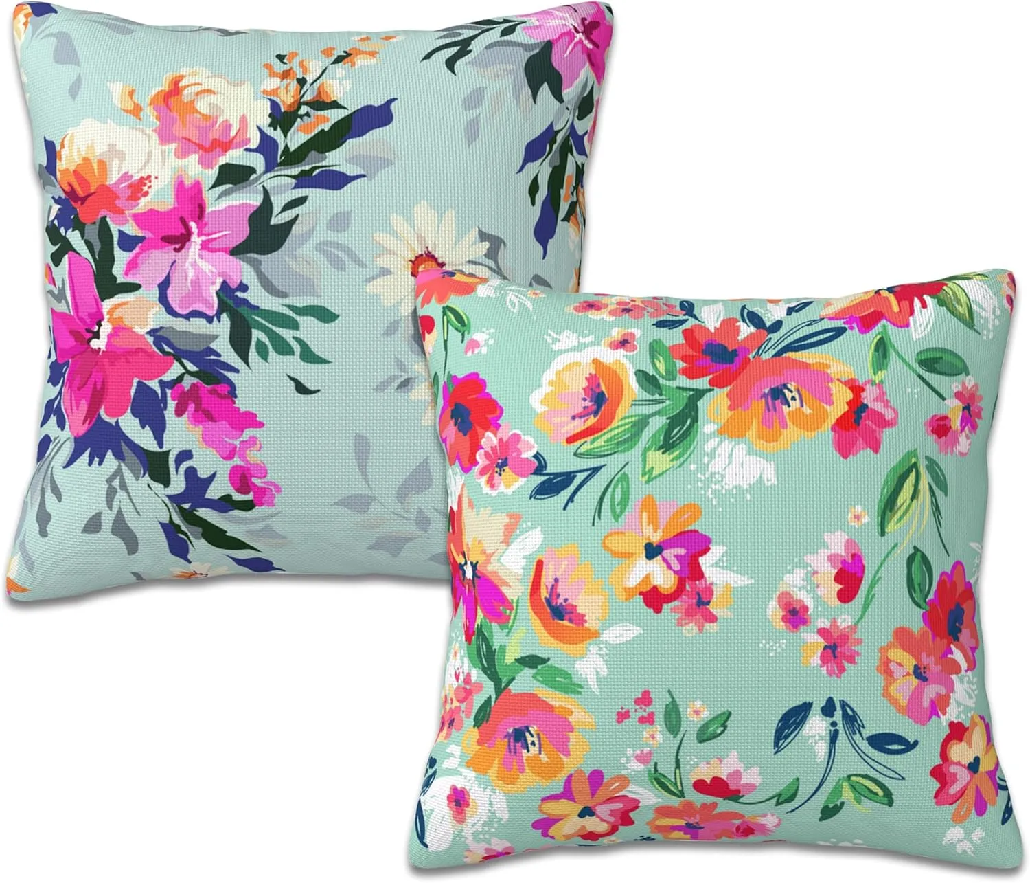 Bright Floral Throw Pillow Cover Case Pretty Flowers Throw Pillows Set of 2 Super Soft Pillow Covers 18x18 Inches Farmhouse Home Decor for Living Room Bedroom Sofa Couch Cushion Cover
