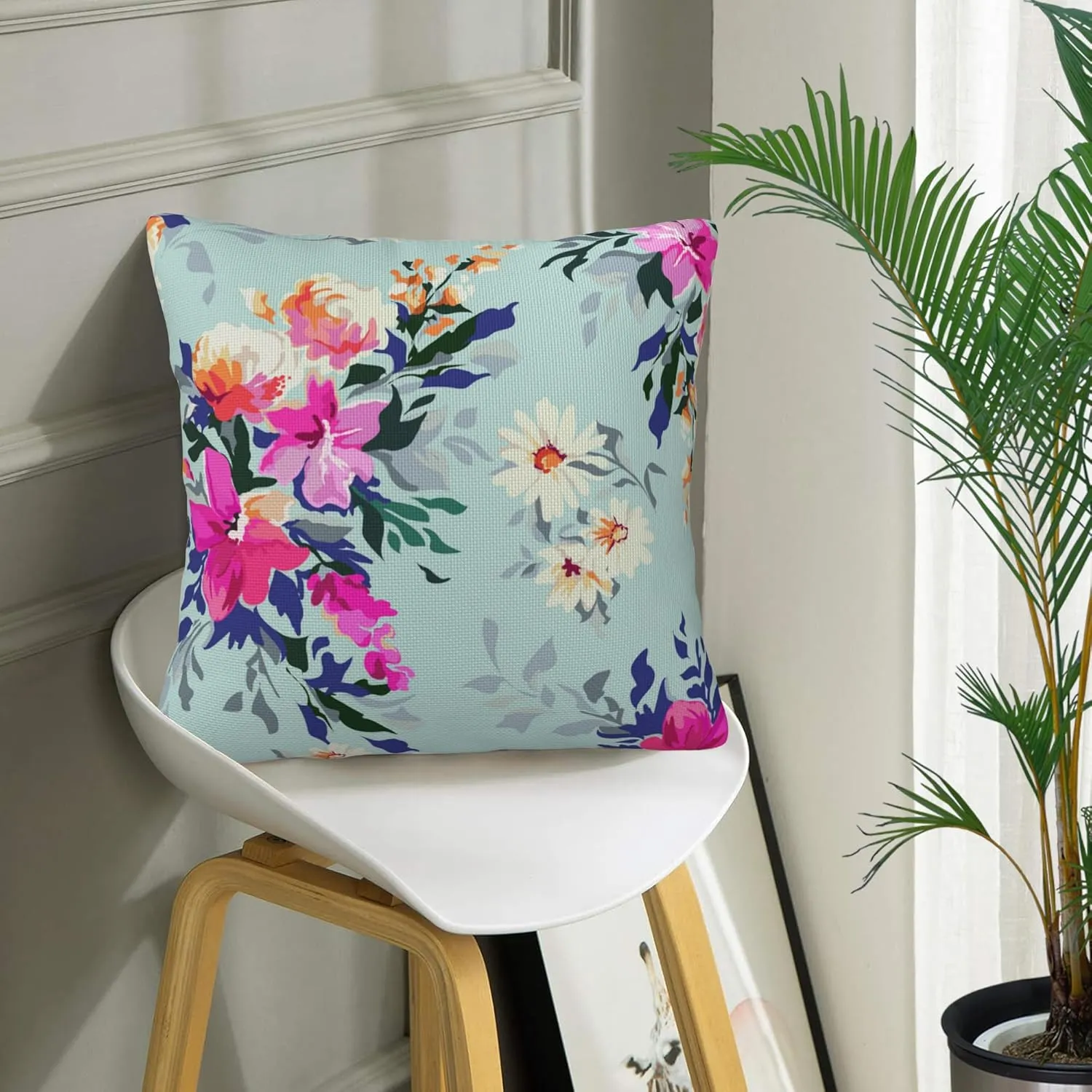 Bright Floral Throw Pillow Cover Case Pretty Flowers Throw Pillows Set of 2 Super Soft Pillow Covers 18x18 Inches Farmhouse Home Decor for Living Room Bedroom Sofa Couch Cushion Cover