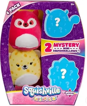 Bright Squad 4 Pack of Mini Squishmallows Squishville (2 Mystery   2 Viewable)