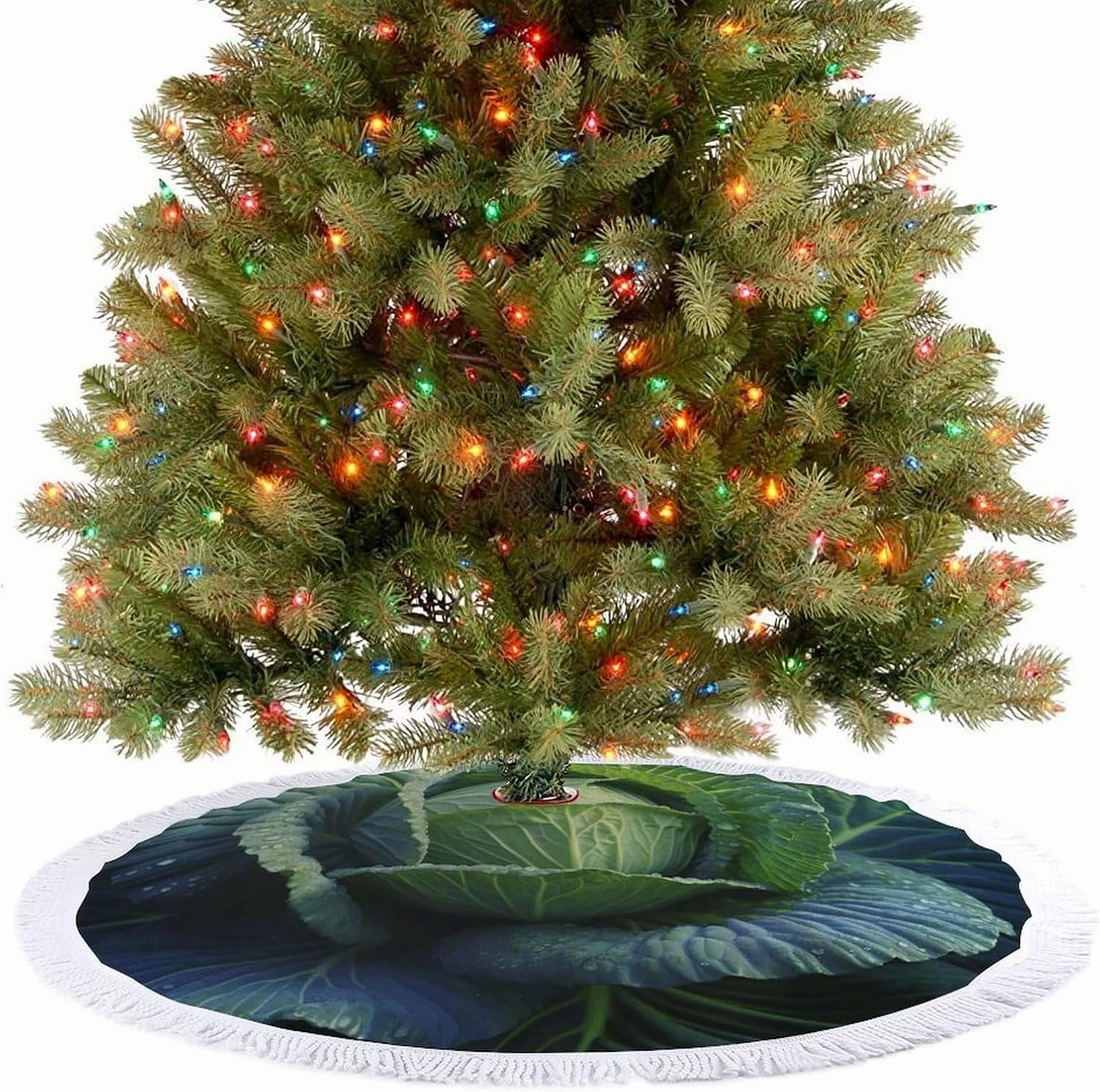 Bright Cabbage Christmas Tree Skirt 48"x48" Winter Holiday Tree Mat for Christmas Tree Decorations Thickened Christmas Tree Collar with Tassel for Farmhouse Home Christmas Decorations