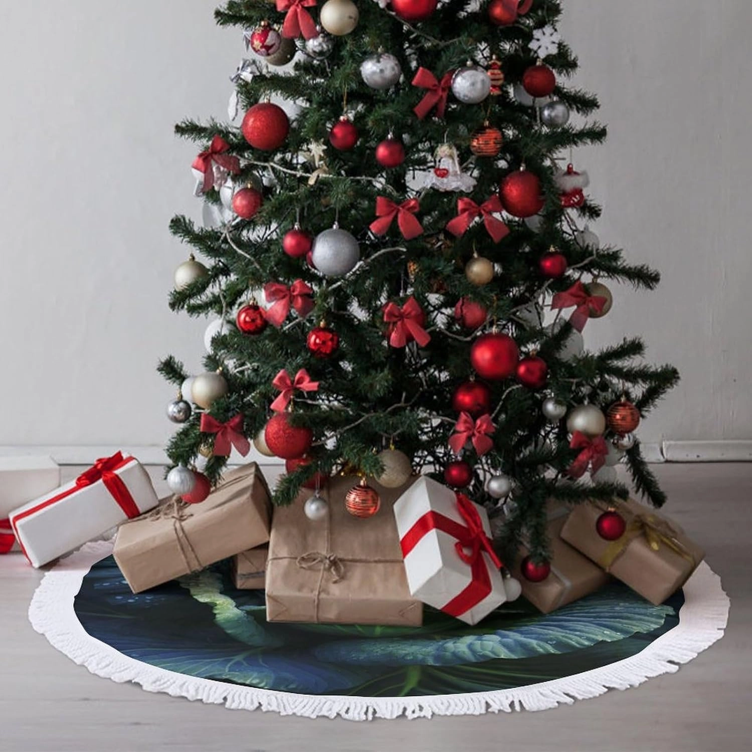 Bright Cabbage Christmas Tree Skirt 48"x48" Winter Holiday Tree Mat for Christmas Tree Decorations Thickened Christmas Tree Collar with Tassel for Farmhouse Home Christmas Decorations