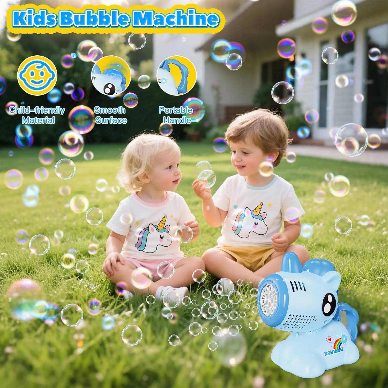 Bubble Machine for Kids, Automatic Oscillating Bubble Machine Light Up Portable Bubble Maker Toys with 10000  Bubbles/Rechargeable Battery/2 Solution for Outdoor Party Wedding-Blue