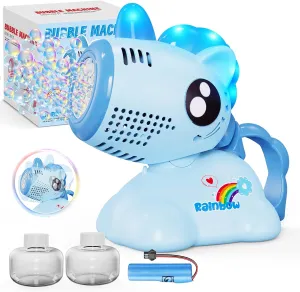 Bubble Machine for Kids, Automatic Oscillating Bubble Machine Light Up Portable Bubble Maker Toys with 10000  Bubbles/Rechargeable Battery/2 Solution for Outdoor Party Wedding-Blue