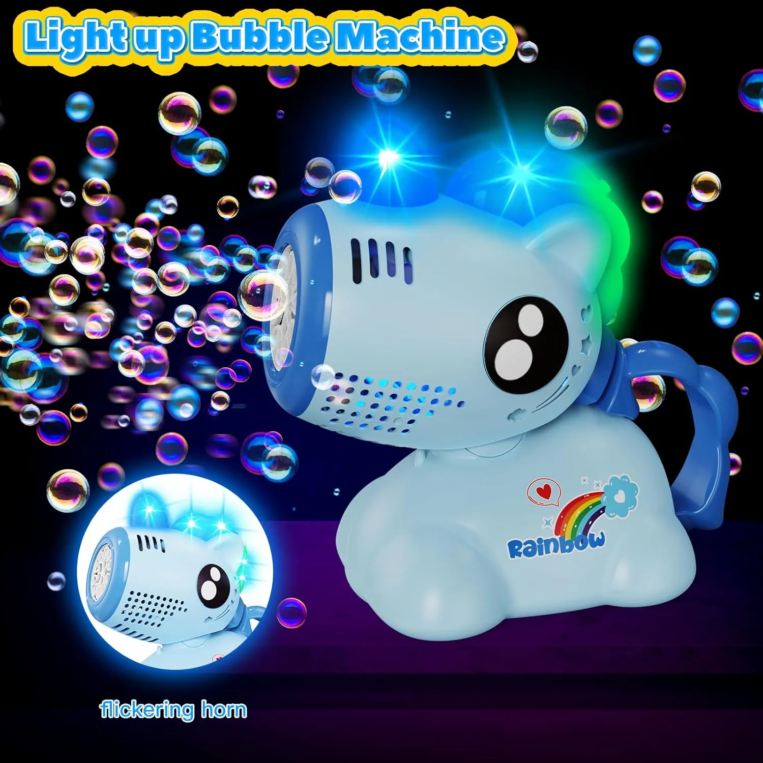 Bubble Machine for Kids, Automatic Oscillating Bubble Machine Light Up Portable Bubble Maker Toys with 10000  Bubbles/Rechargeable Battery/2 Solution for Outdoor Party Wedding-Blue