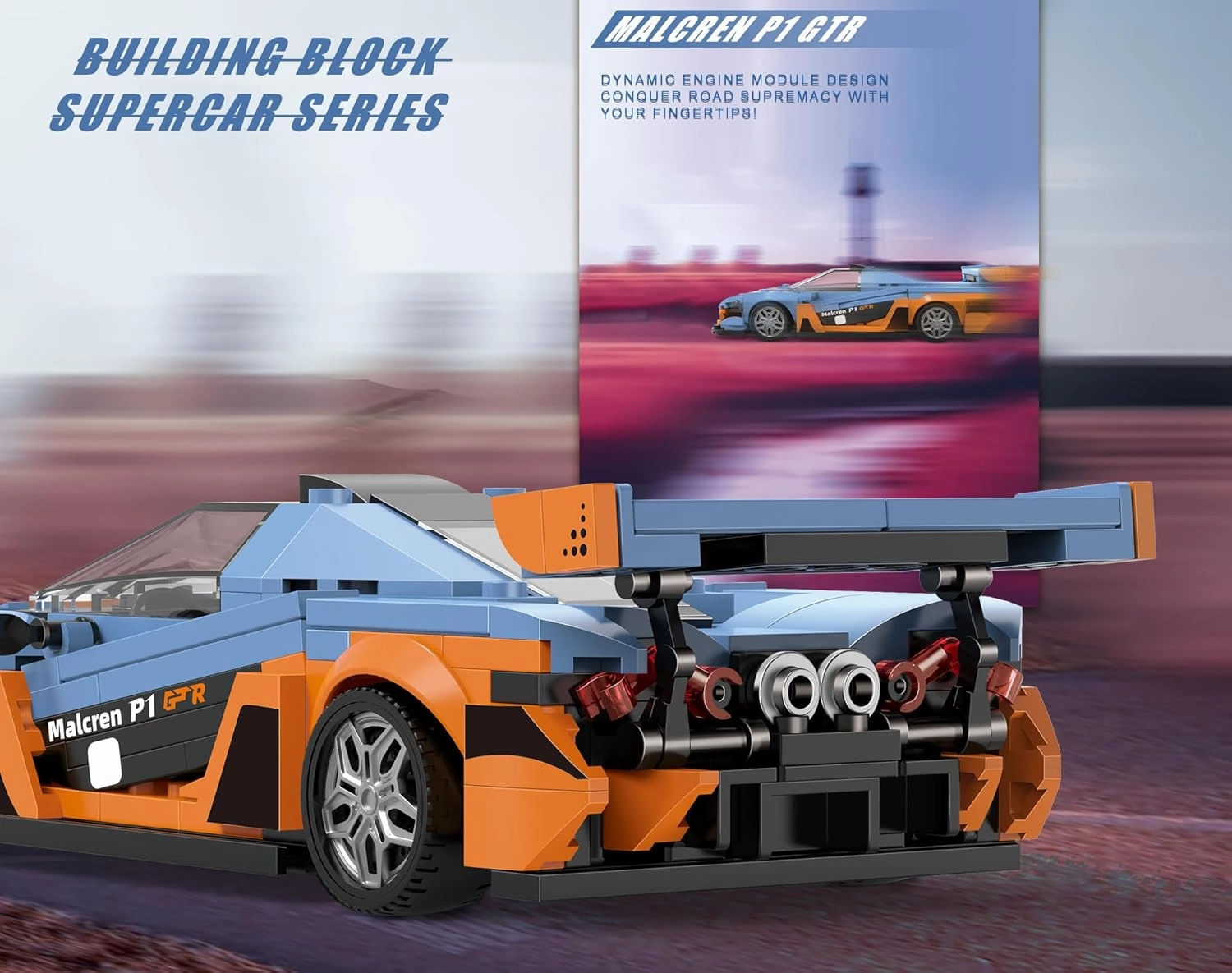 Building-Set Race-Car, Gulf Style Sports Cars Technical Model Kit with 4 Swappable Wheel Rims, Block Birthday Gift Toy for Boy Teen Adult Age 8-12 Year Kid 6 , DIY Speed Display Icons