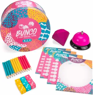 Bunco Party Supplies - Family Game Night, Board Games - Includes Dice, Score Cards, Pencils, Bell & Squishy Traveling Jewel - Game Kit for up to 12 Players