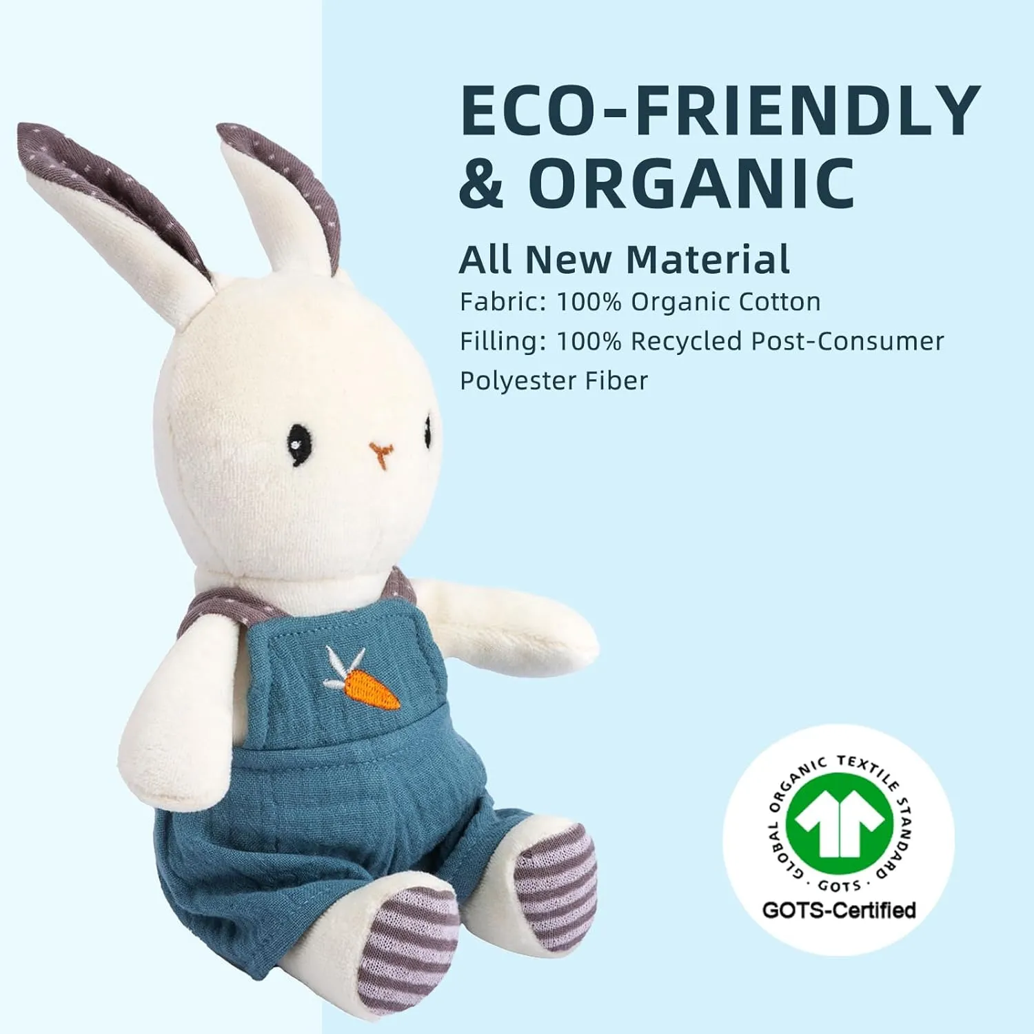 Bunny Stuffed Animal Organic Cotton Baby Plush Toys, 9" Plush Bunny Soft Cuddly Toy for Babies and Toddlers