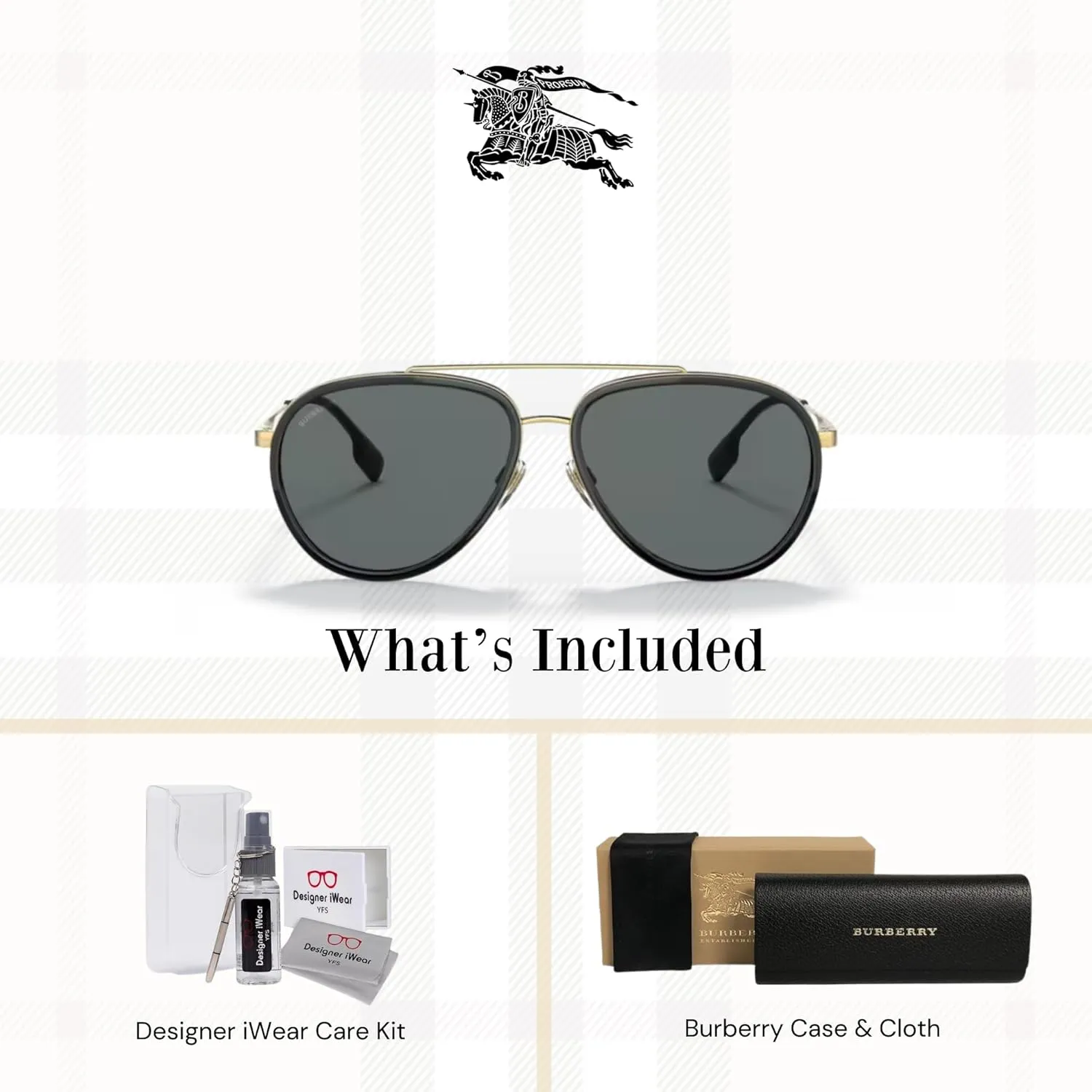 BURBERRY Oliver BE3125 Aviator Sunglasses for Men   BUNDLE With Designer iWear Eyewear Kit