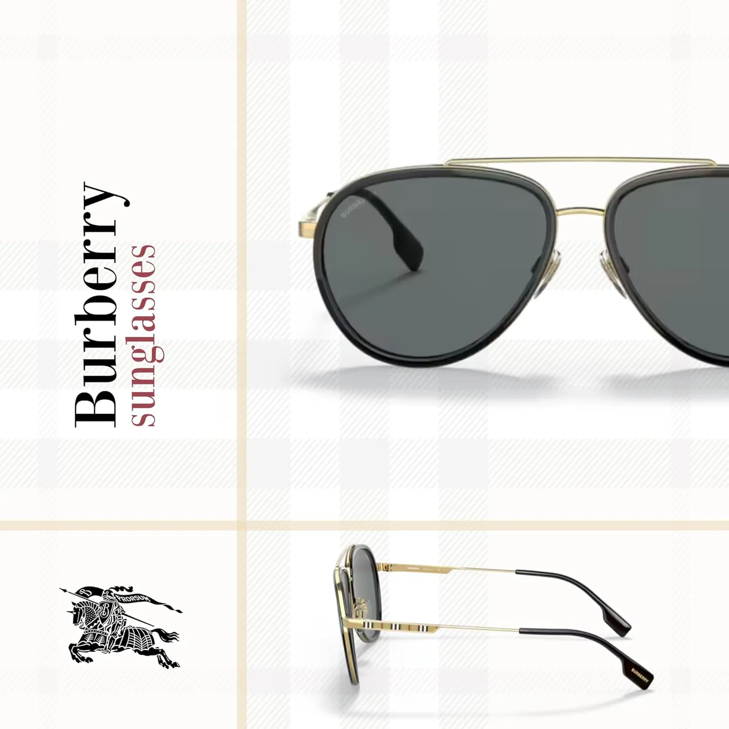 BURBERRY Oliver BE3125 Aviator Sunglasses for Men   BUNDLE With Designer iWear Eyewear Kit