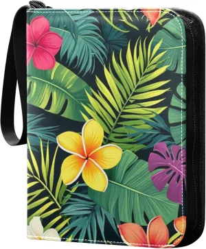 Burbuja Colorful Flowers Card Binder, 4 Pockets Trading Card Binder, Portable Card Albums Fits 400 Cards with 50 Removable Sleeves for Sport Cards Game Cards