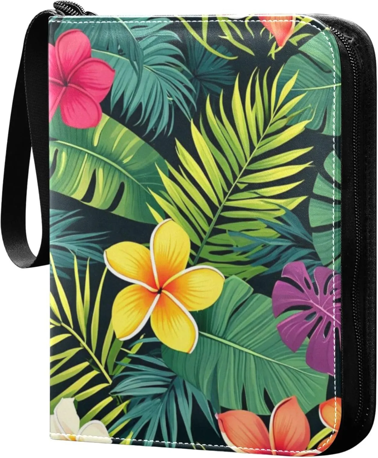 Burbuja Colorful Flowers Card Binder, 4 Pockets Trading Card Binder, Portable Card Albums Fits 400 Cards with 50 Removable Sleeves for Sport Cards Game Cards
