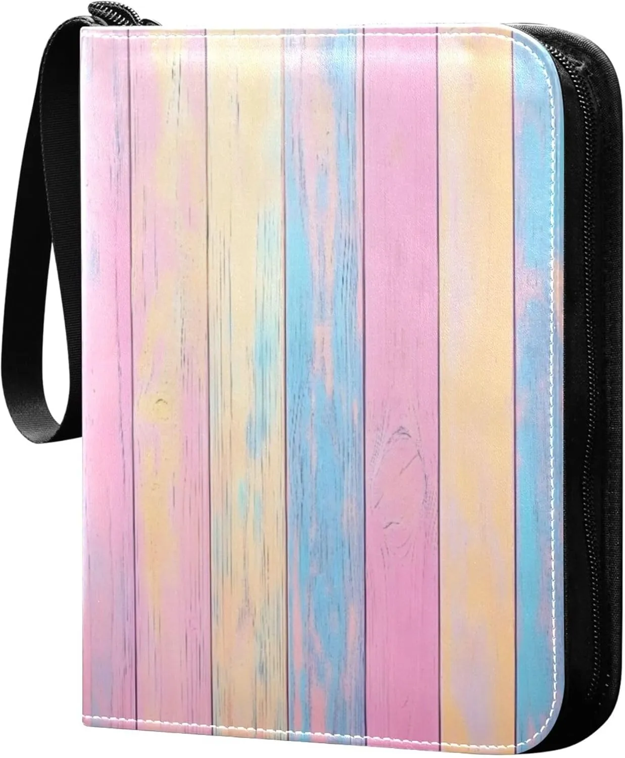 Burbuja Colorful Pastel Wood Card Binder, 4 Pockets Trading Card Binder, Portable Card Albums Fits 400 Cards with 50 Removable Sleeves for Sport Cards Game Cards