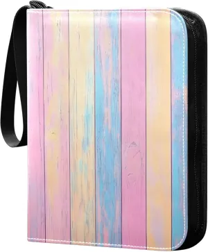 Burbuja Colorful Pastel Wood Card Binder, 4 Pockets Trading Card Binder, Portable Card Albums Fits 400 Cards with 50 Removable Sleeves for Sport Cards Game Cards