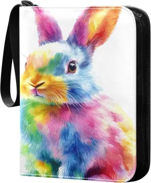 Burbuja Colorful Rabbit Card Binder, 4 Pockets Trading Card Binder, Portable Card Albums Fits 400 Cards with 50 Removable Sleeves for Sport Cards Game Cards