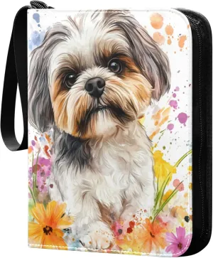 Burbuja Cute Colorful Dog Card Binder, 4 Pockets Trading Card Binder, Portable Card Albums Fits 400 Cards with 50 Removable Sleeves for Sport Cards Game Cards