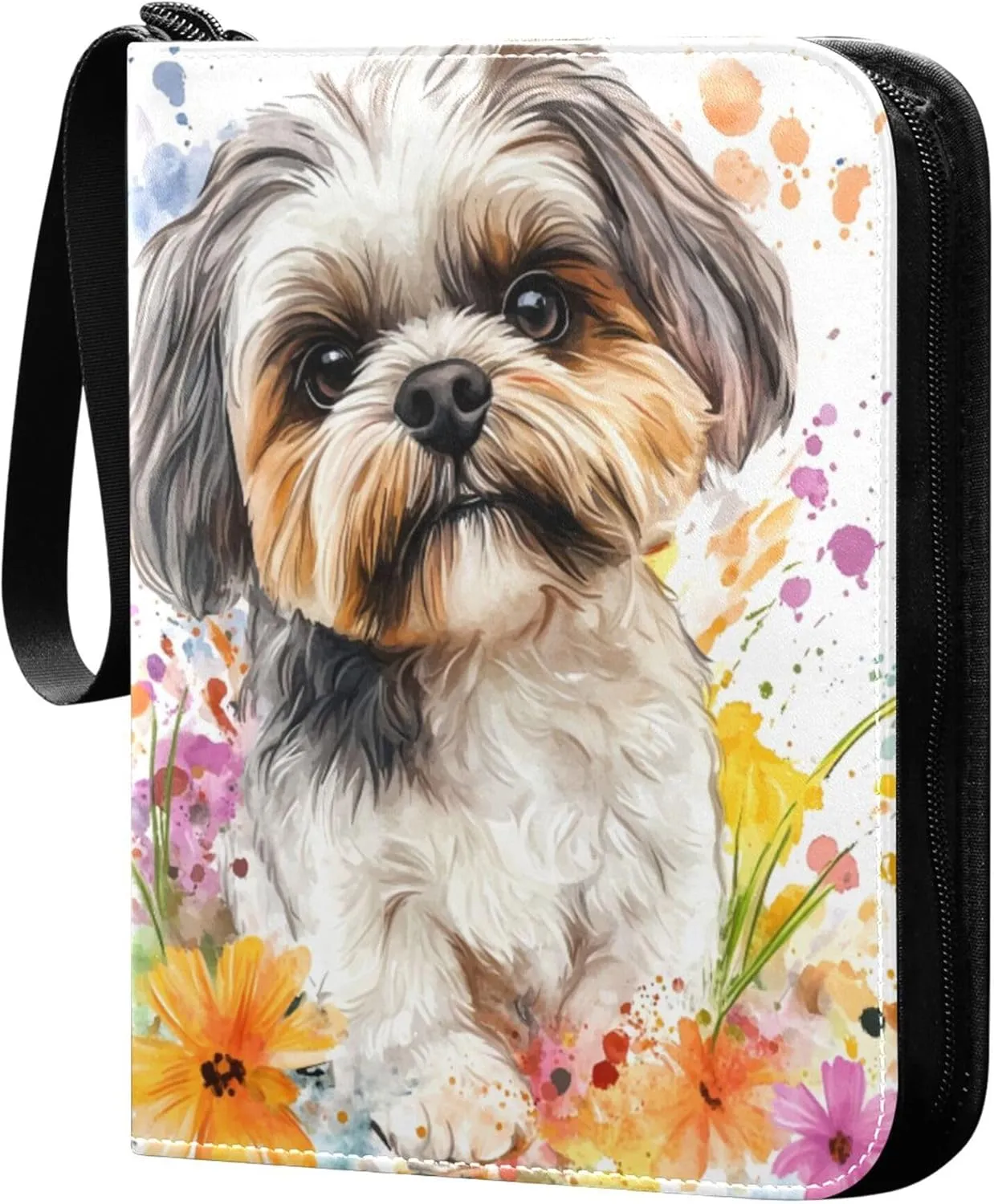 Burbuja Cute Colorful Dog Card Binder, 4 Pockets Trading Card Binder, Portable Card Albums Fits 400 Cards with 50 Removable Sleeves for Sport Cards Game Cards