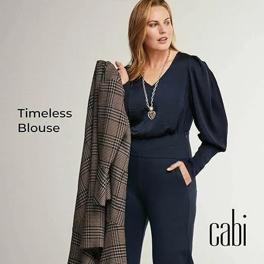 cabi Timeless Classic Navy Pleated Shoulder Blouse