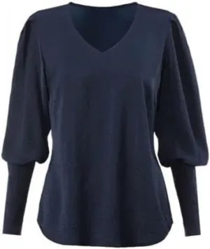 cabi Timeless Classic Navy Pleated Shoulder Blouse