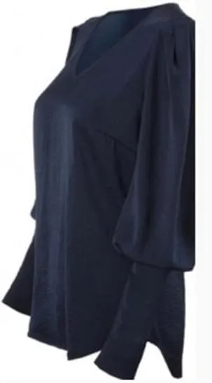 cabi Timeless Classic Navy Pleated Shoulder Blouse