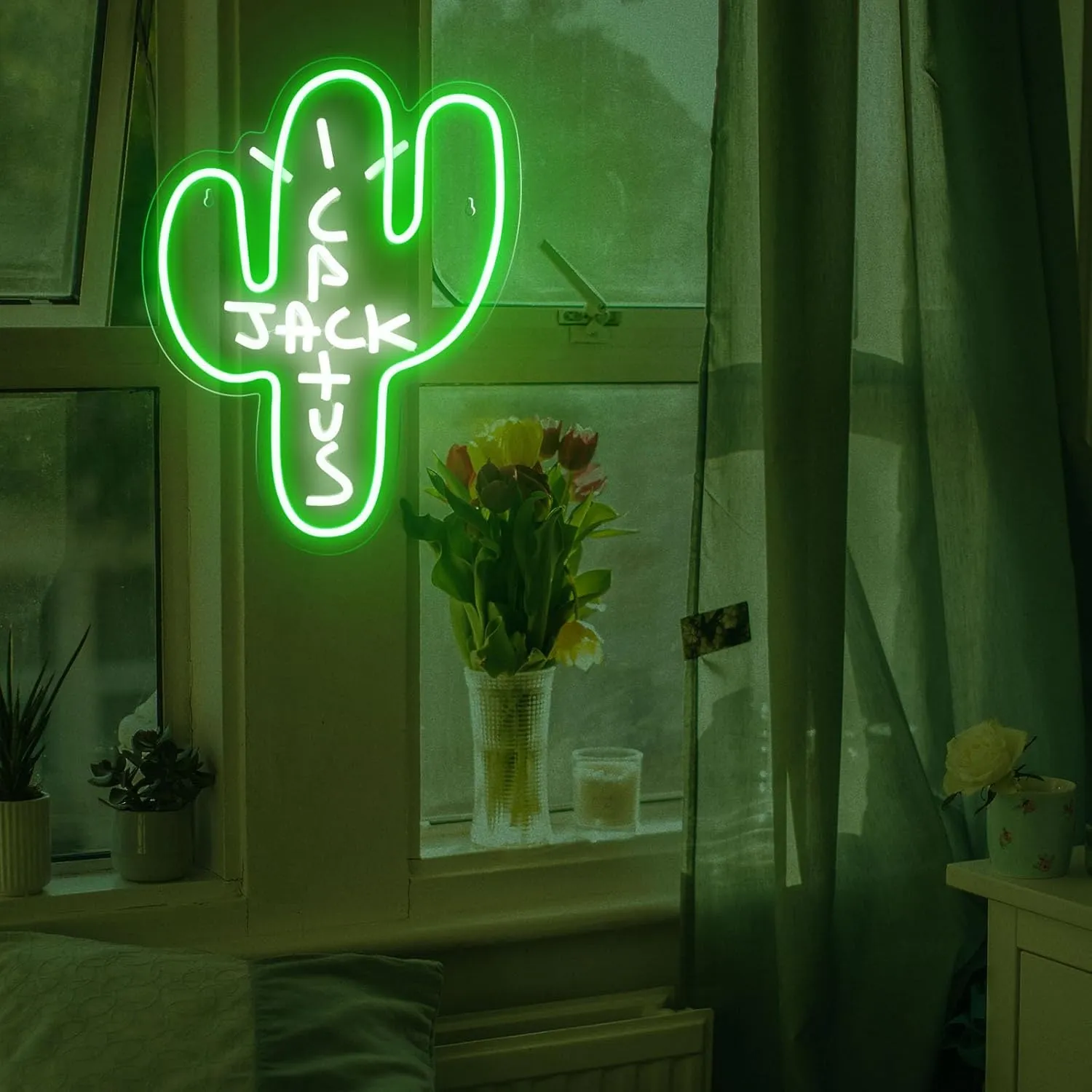 Cactus Jack LED Neon Sign - Decor Dimmable Green Jack Cactus Neon Light Up Wall Art for Bedroom Festival Decoration 15.7" X 11.8" Dimmer Home Lights for Man Cave Club Pub Beer Bar Birthday Gift