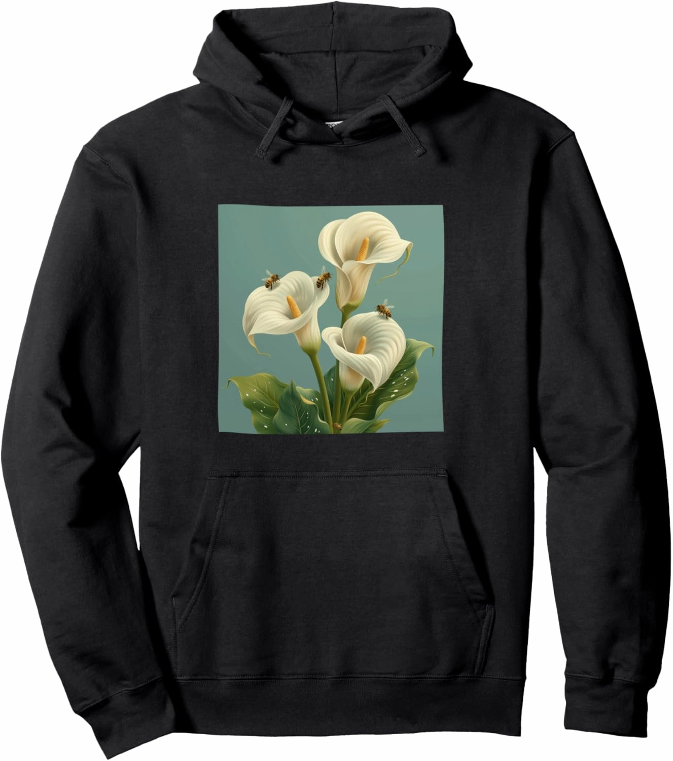 Calla Lily Flower Blooming With Bees Around Graphic Pullover Hoodie