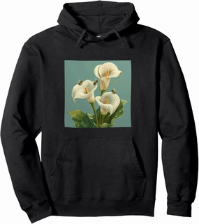 Calla Lily Flower Blooming With Bees Around Graphic Pullover Hoodie