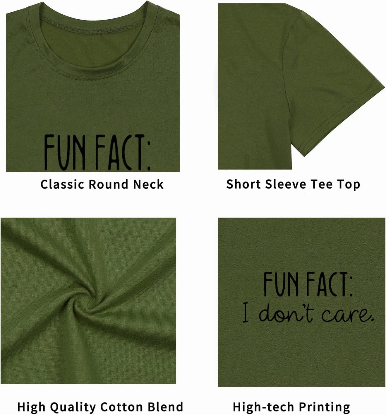 Calvin Fun Fact l Don't Care Letter Print T-Shirt for Women Funny Sayings Graphic Tees