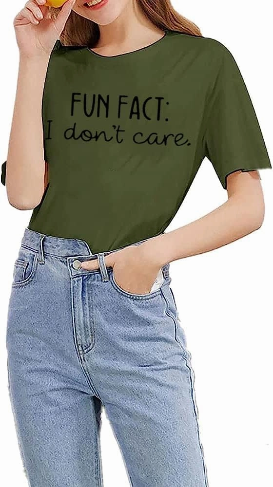 Calvin Fun Fact l Don't Care Letter Print T-Shirt for Women Funny Sayings Graphic Tees