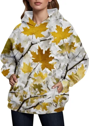 Camo Hoodie Womens Fall Fashion 2024 Trendy Camo Sweatsuits Oversized Long Sleeve Maple Leaf Print Fle