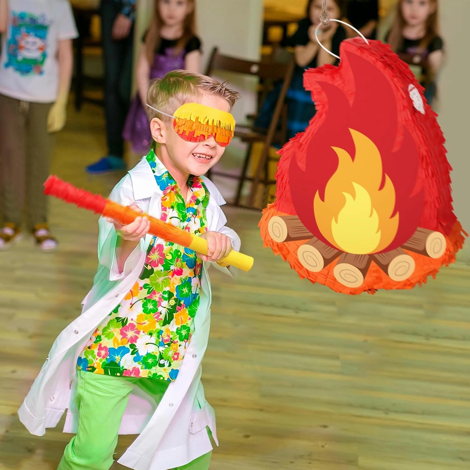 Camping Adventure Campfire Pinata with Stick Blindfold and Hanging Loop Fake Campfire Pinata for Kids Boys GIrls Birthday Party Decoration Camping Adventure Photo Prop Decor（Small, 15.35x11.8x3.14’‘）