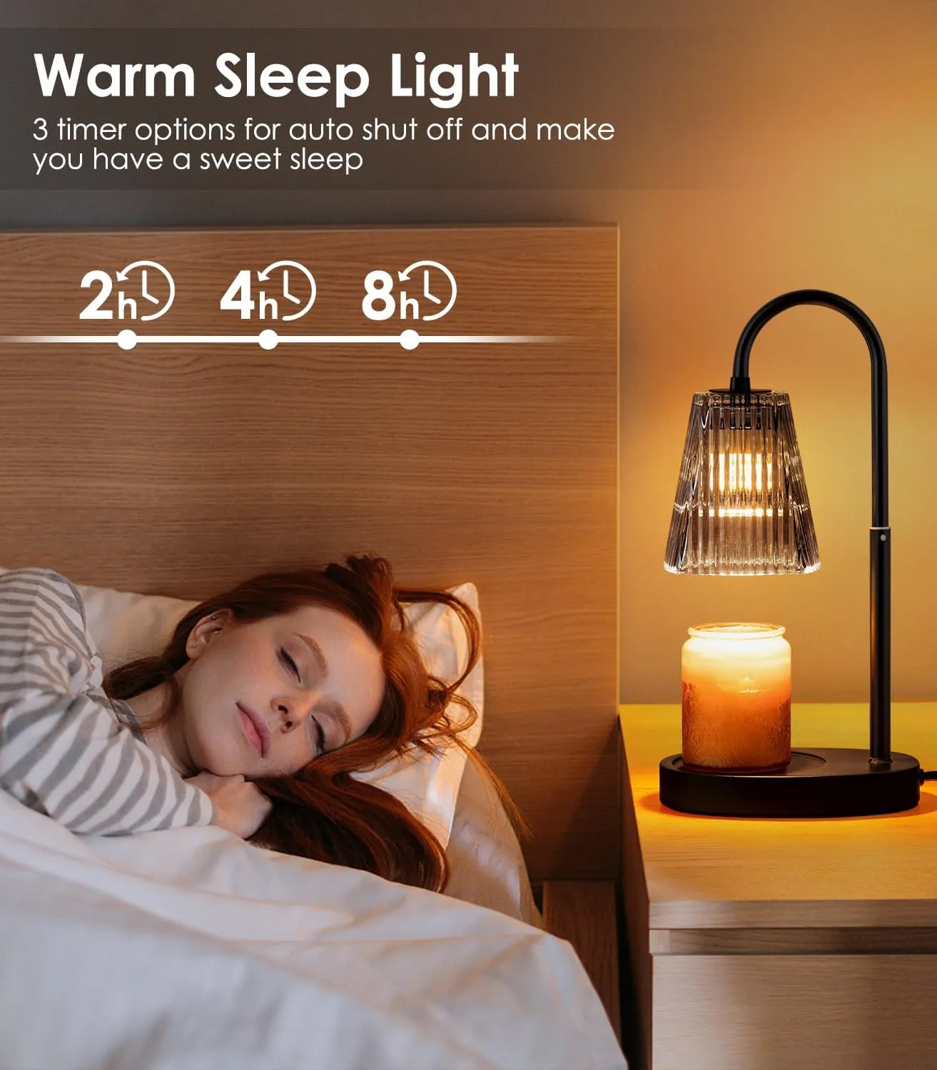 Candle Warmer Lamp - Electric Candle Lamps Warmer with Dimmer Adjustable Height Timer Lamp Candles Warmers Glass Vintage Nightstand Lamp Sets with 2 Bulbs（Grey）