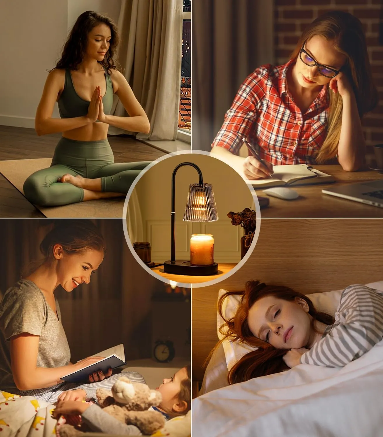 Candle Warmer Lamp - Electric Candle Lamps Warmer with Dimmer Adjustable Height Timer Lamp Candles Warmers Glass Vintage Nightstand Lamp Sets with 2 Bulbs（Grey）