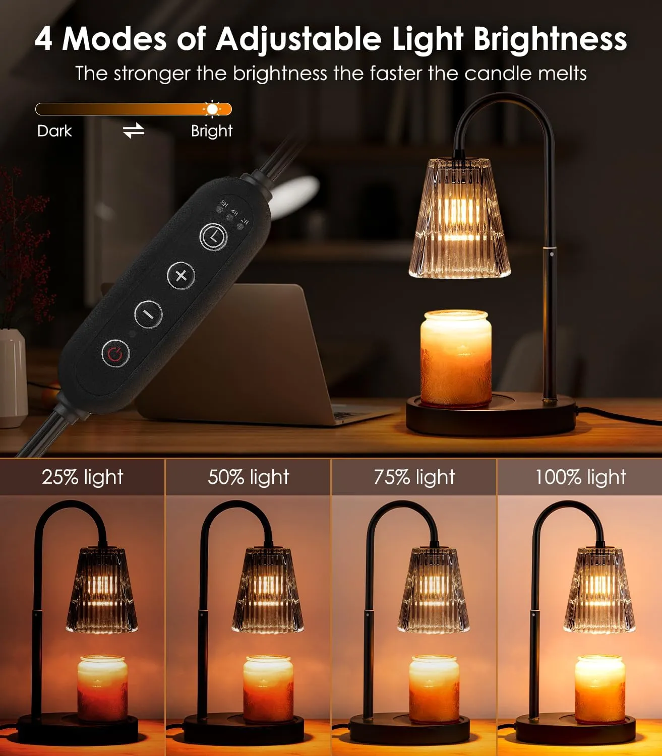 Candle Warmer Lamp - Electric Candle Lamps Warmer with Dimmer Adjustable Height Timer Lamp Candles Warmers Glass Vintage Nightstand Lamp Sets with 2 Bulbs（Grey）