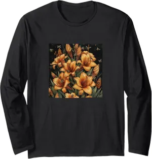 Canna Lily Flower Blooming With Bees Around Graphic Long Sleeve T-Shirt
