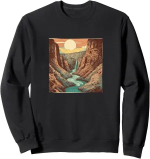 Canyon With River Vintage Landscape Colorful Graphic Sweatshirt