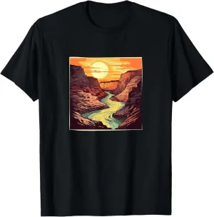 Canyon With River Vintage Landscape Colorful Graphic T-Shirt