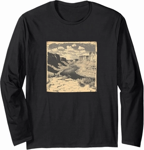 Canyon With River Vintage Landscape Graphic Long Sleeve T-Shirt