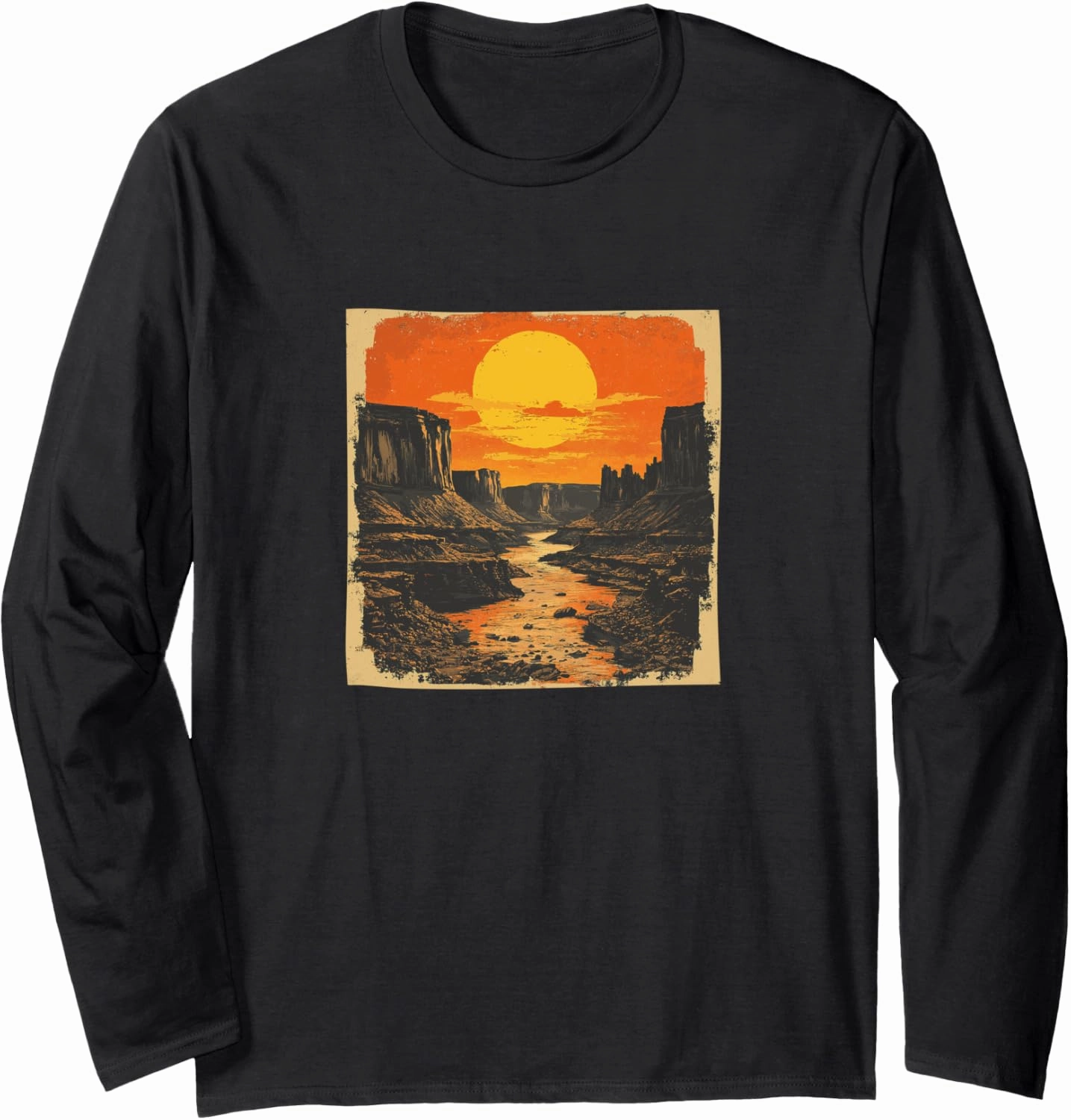 Canyon With River Vintage Landscape Graphic Long Sleeve T-Shirt